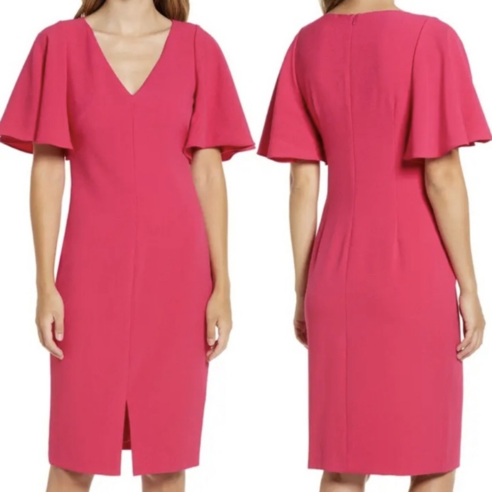 Eliza J Dress Barbie Pink flutter sleeve knee length size 10 - New w/ small flaw